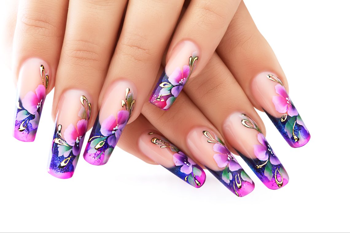 Floral design on  nails.