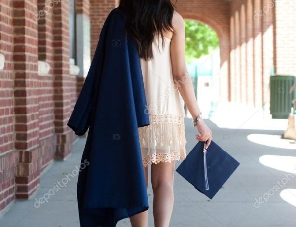 High school Graduate girl walking