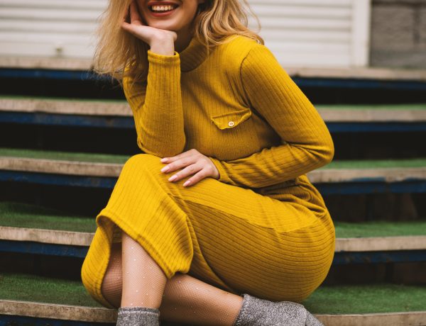 Women s yellow long sleeved dress