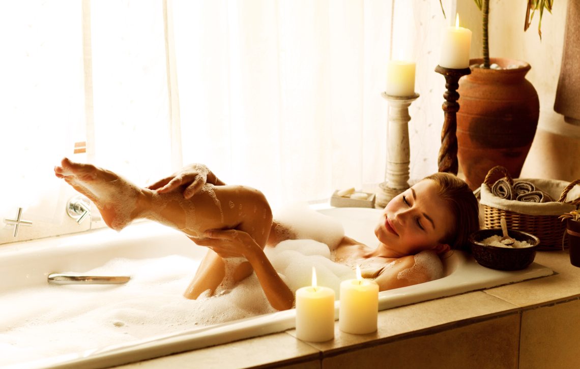 Woman taking bath
