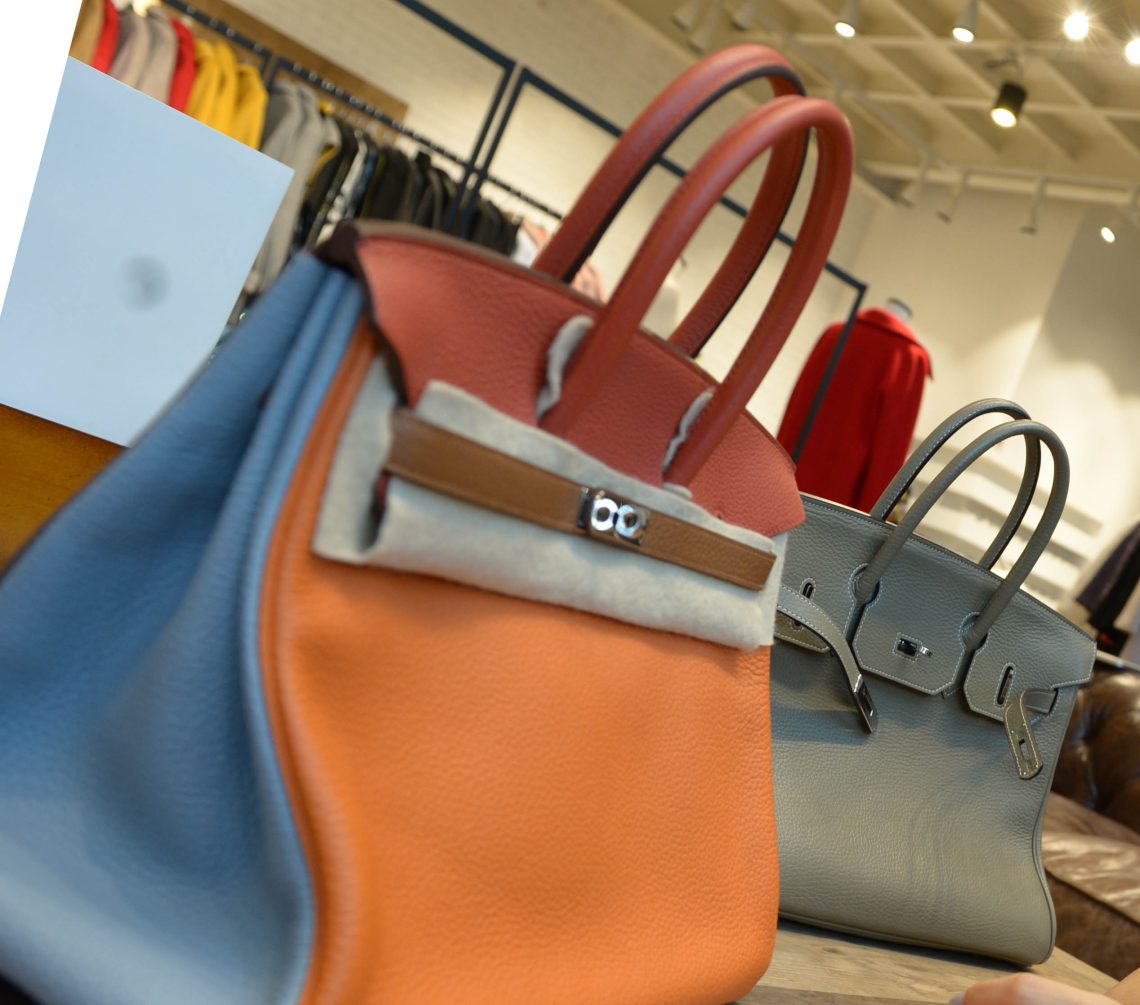 Hermes Birkin handbags are pictured during a luxury goods authentication class at a fashion boutique in Beijing, China, 5 September 2014
