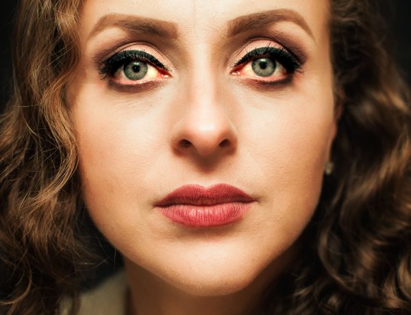 Close up photo of woman with red lipstick