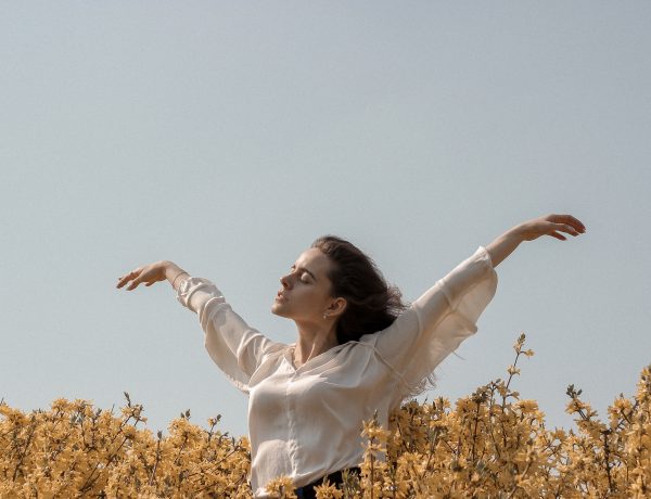 Woman at a flower field