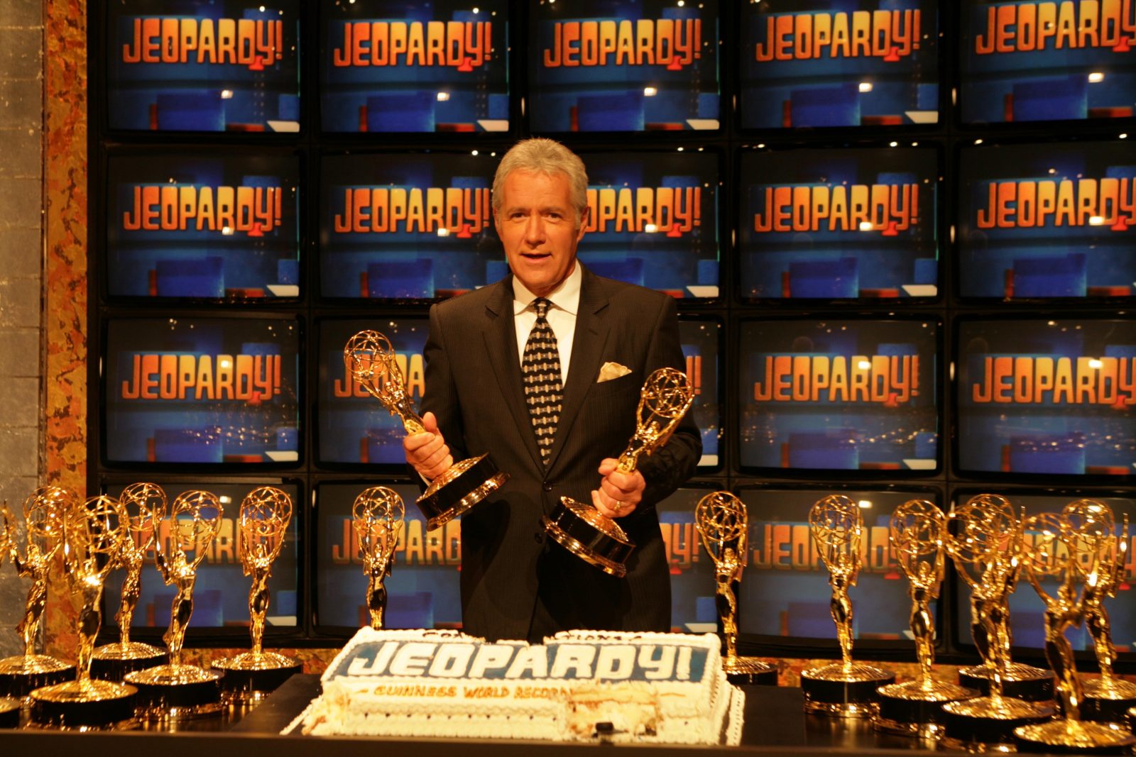 Alex Trebek at the ceremony entering Jeopardy in to the Guinness World Records for being the game show with the most Emmy Awards. Sony Studios, Culver City, CA. 11-01-05