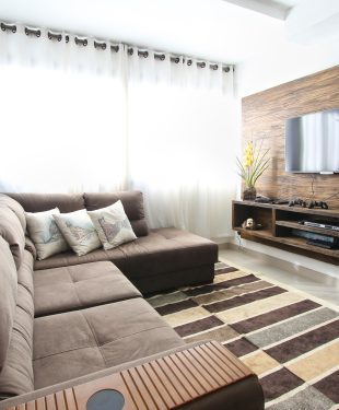 Brown fabric sectional sofa