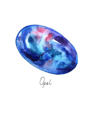 Watercolor Opal isolated on white background. Realistic illustration of gems drawn by hand