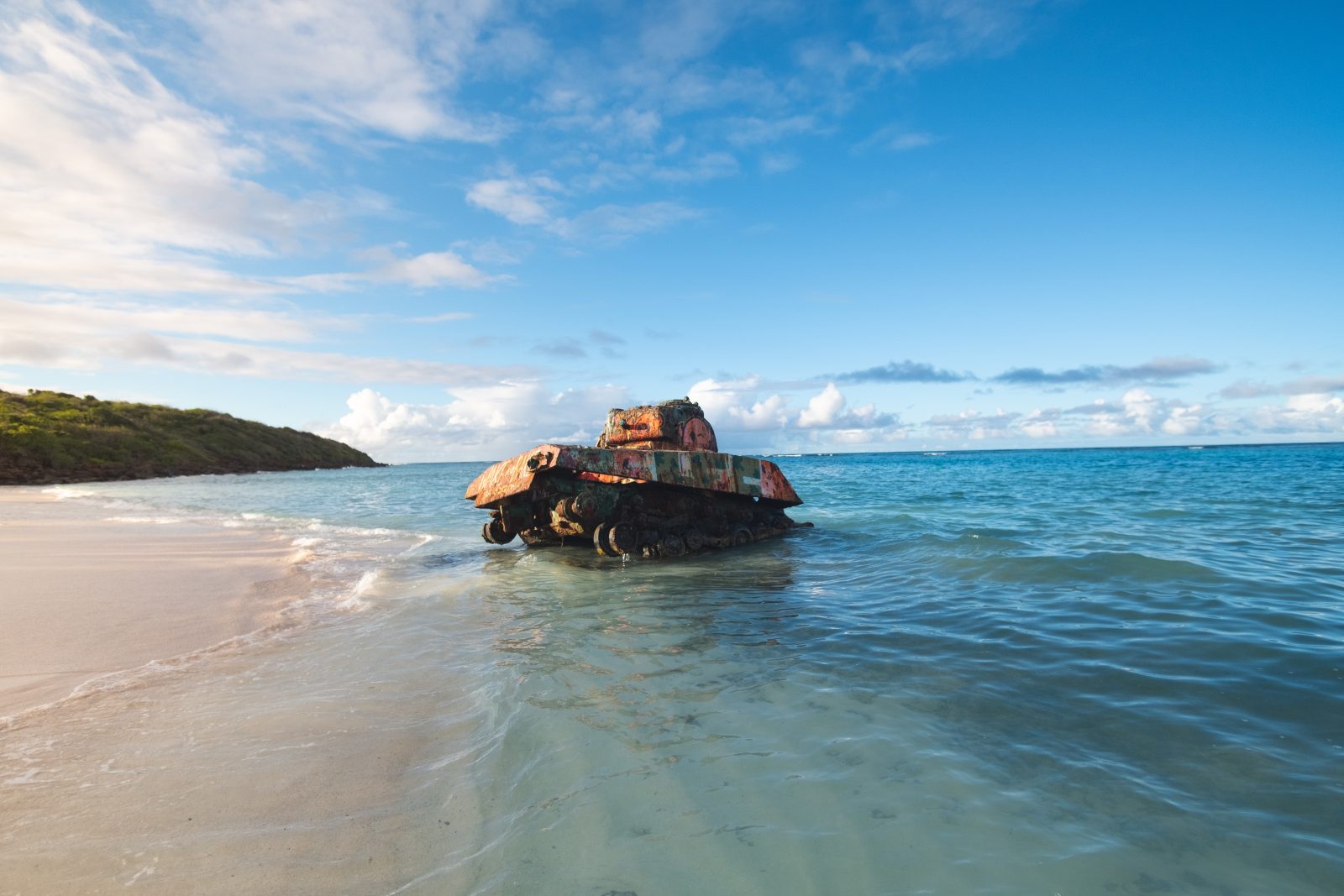 Photo of tank on seashore