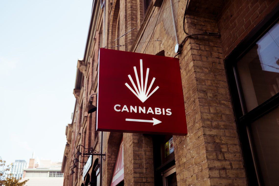 Red sign of cannabis store