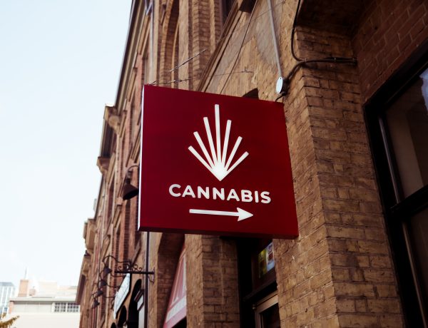 Red sign of cannabis store