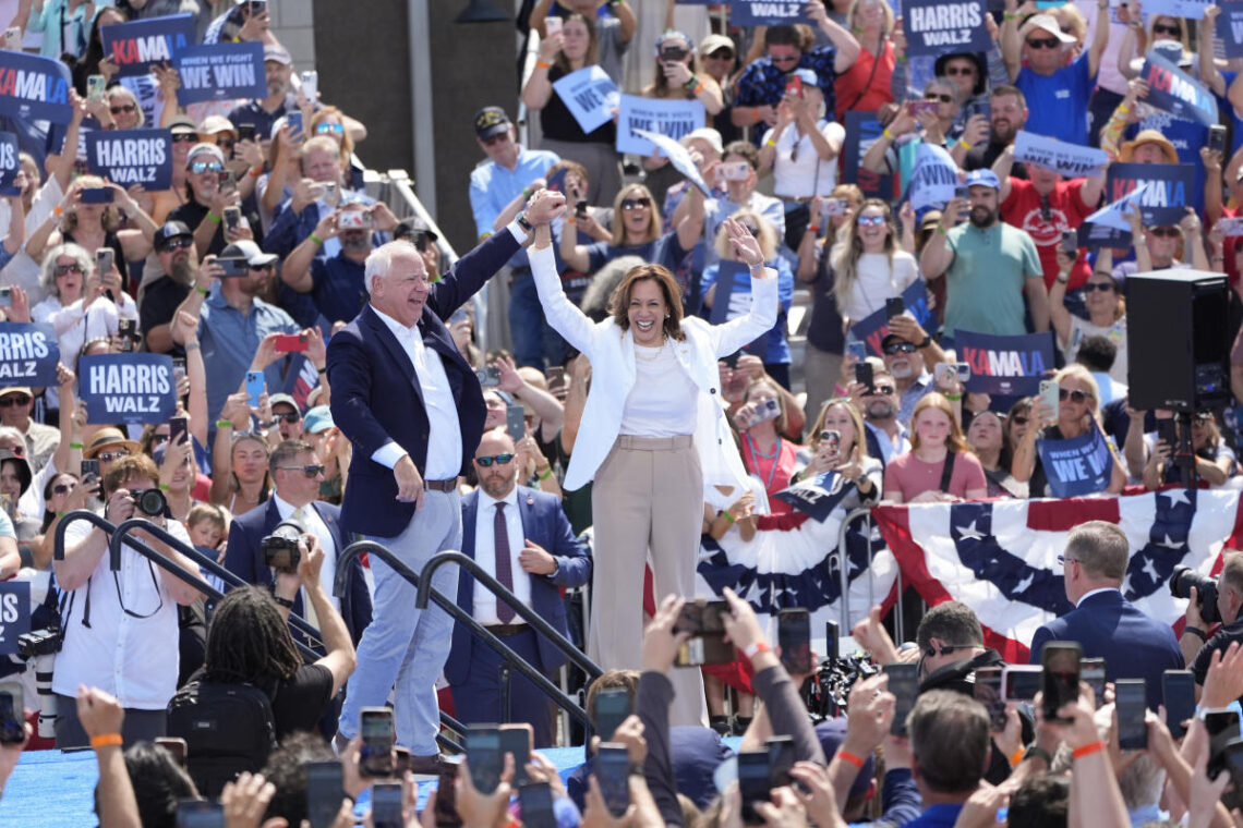 Kamala Harris and Tim Walz’s campaign tour poster looks like its for a concert. It’s by design.