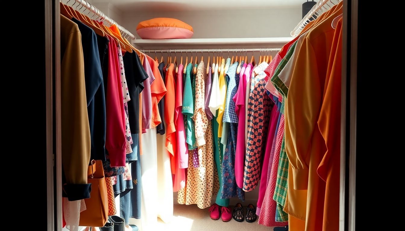 A 1990s inspired, eco-friendly, colorful closet with stylish clothing.