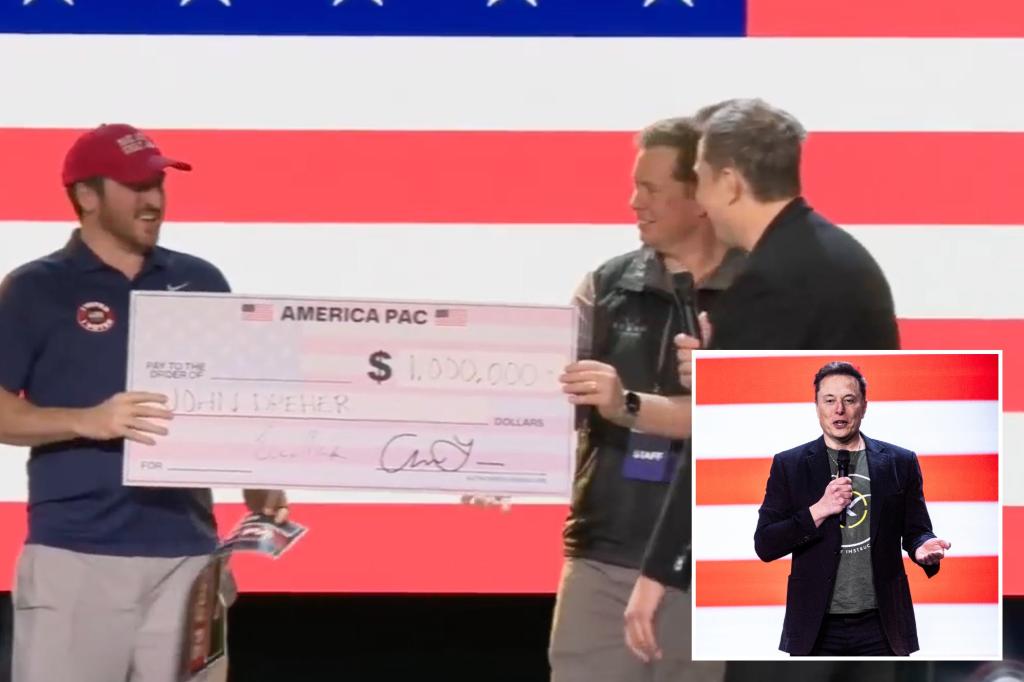 Elon Musk awards Pennsylvania rally goer John Dreher with million-dollar check