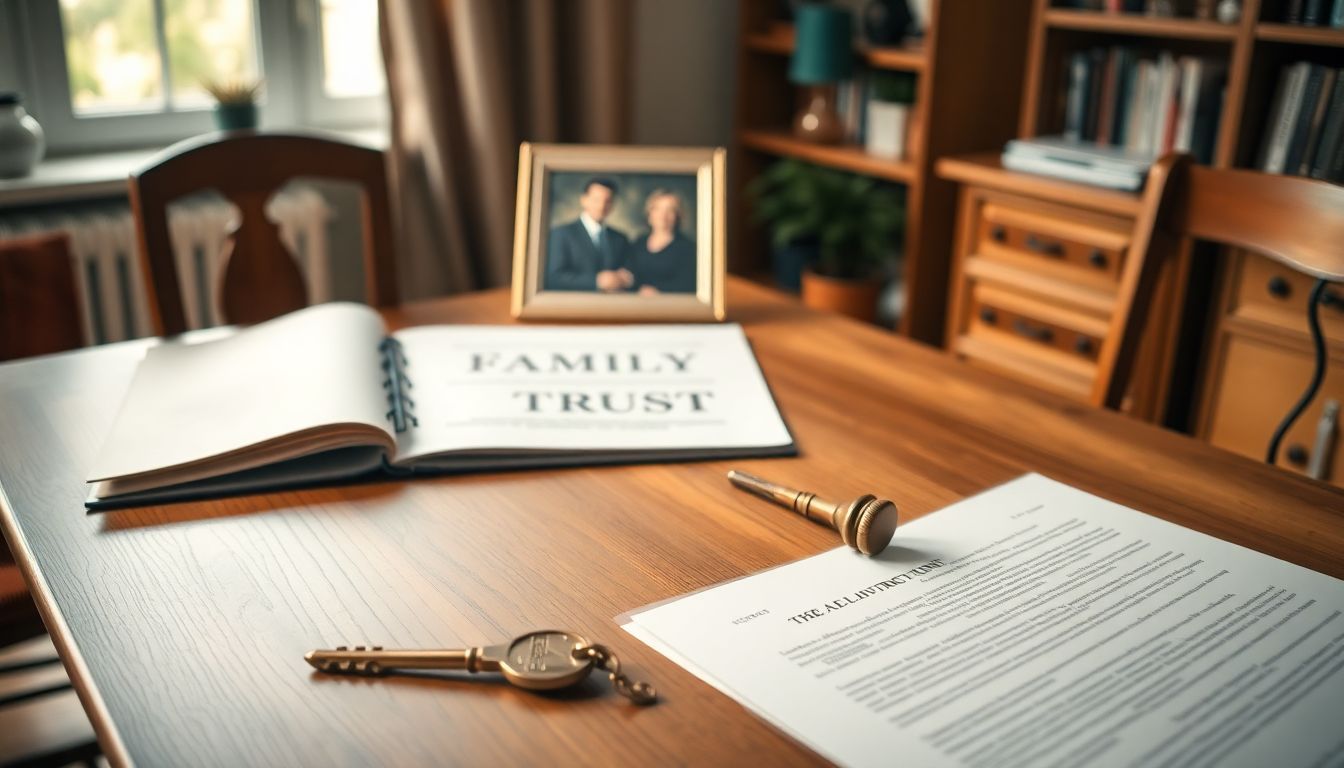 A family trust concept displayed in a warm home office setting.