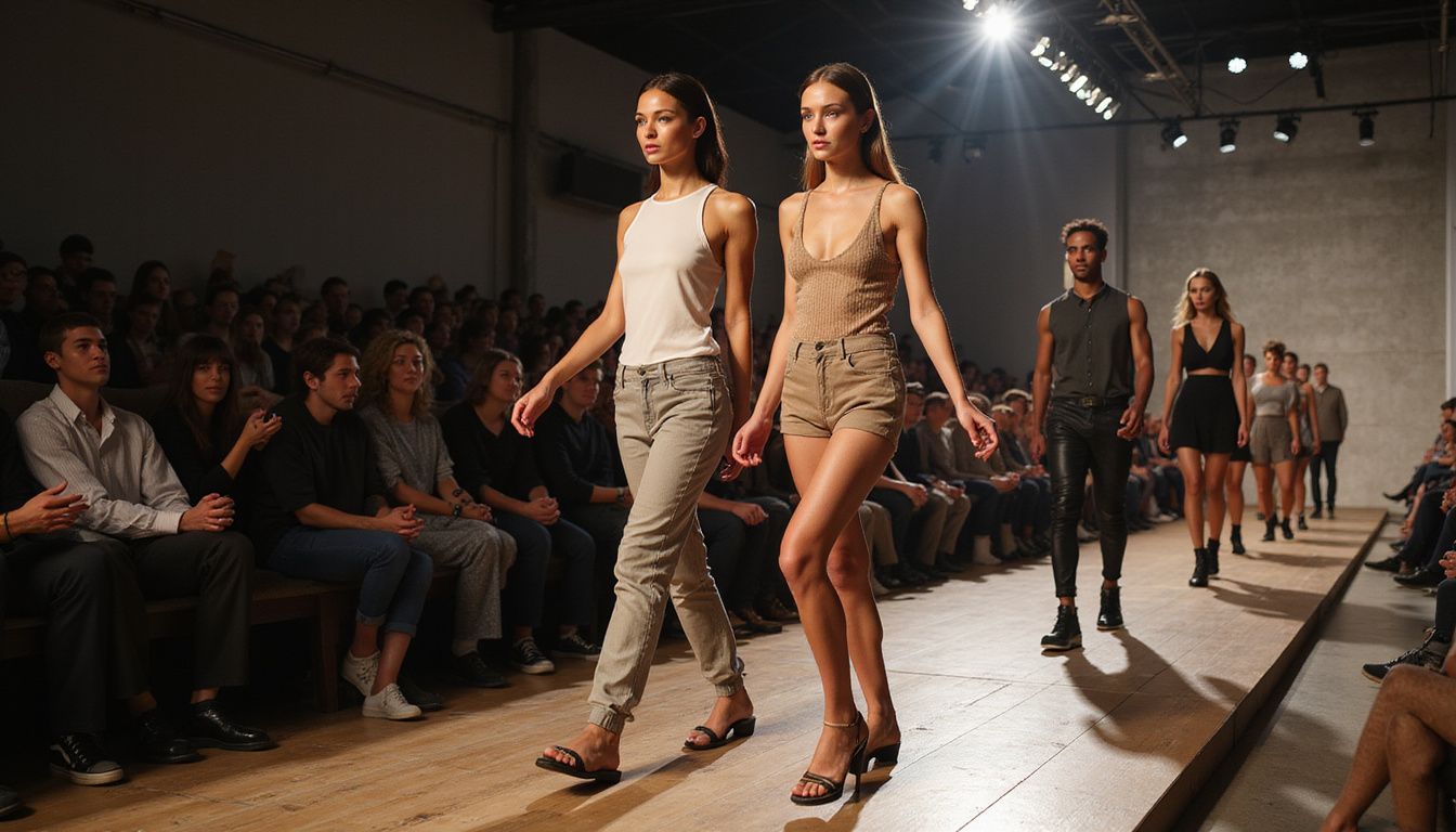 Models showcase innovative fashion designs on a polished runway.