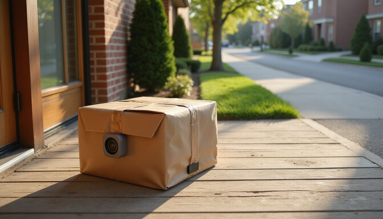 A discreet security camera package blends into a suburban front porch.